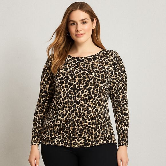 Mario Serrani Italy crew neck long sleeve leopard print top – size M - Picture 3 of 6